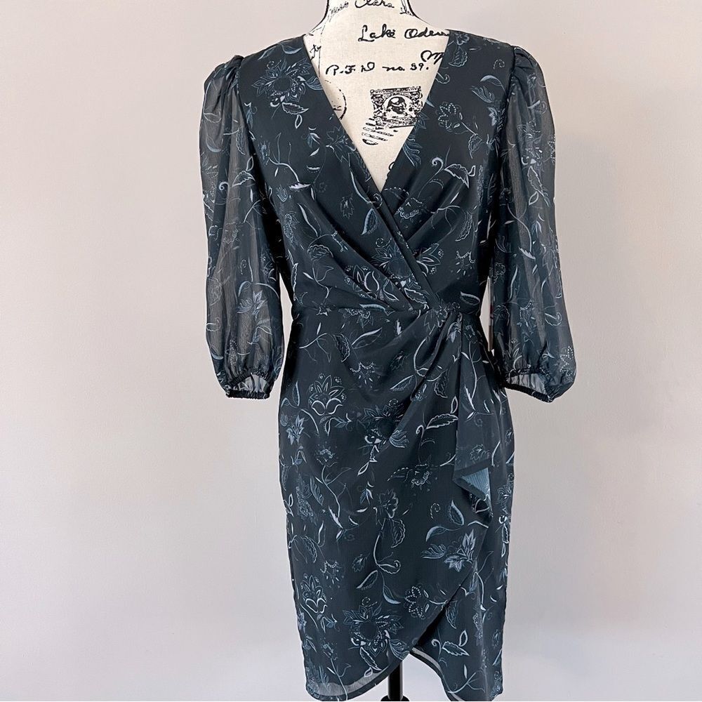 Halogen Chiffon Faux Wrap Dress ladies size small black Bali